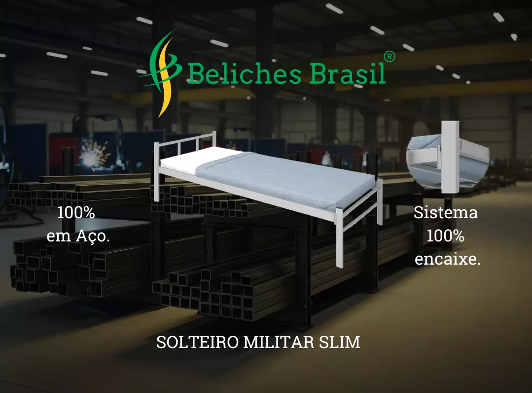 Cama Solteiro Militar Slim 100% Aço e Encaixe Beliches Brasil®